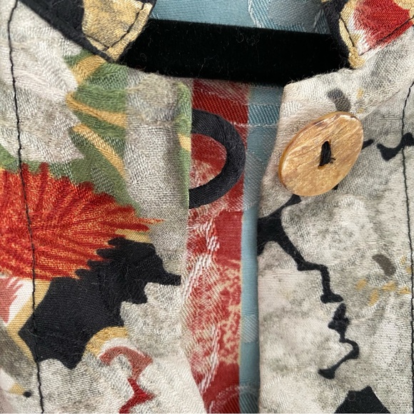 Citron Santa Monica Art-To-Wear Short Kimono Style Silk Blend Floral Blazer XL - Picture 8 of 8